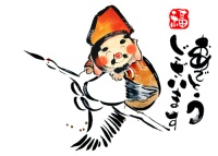 鶴に乗って飛んでいる大黒様